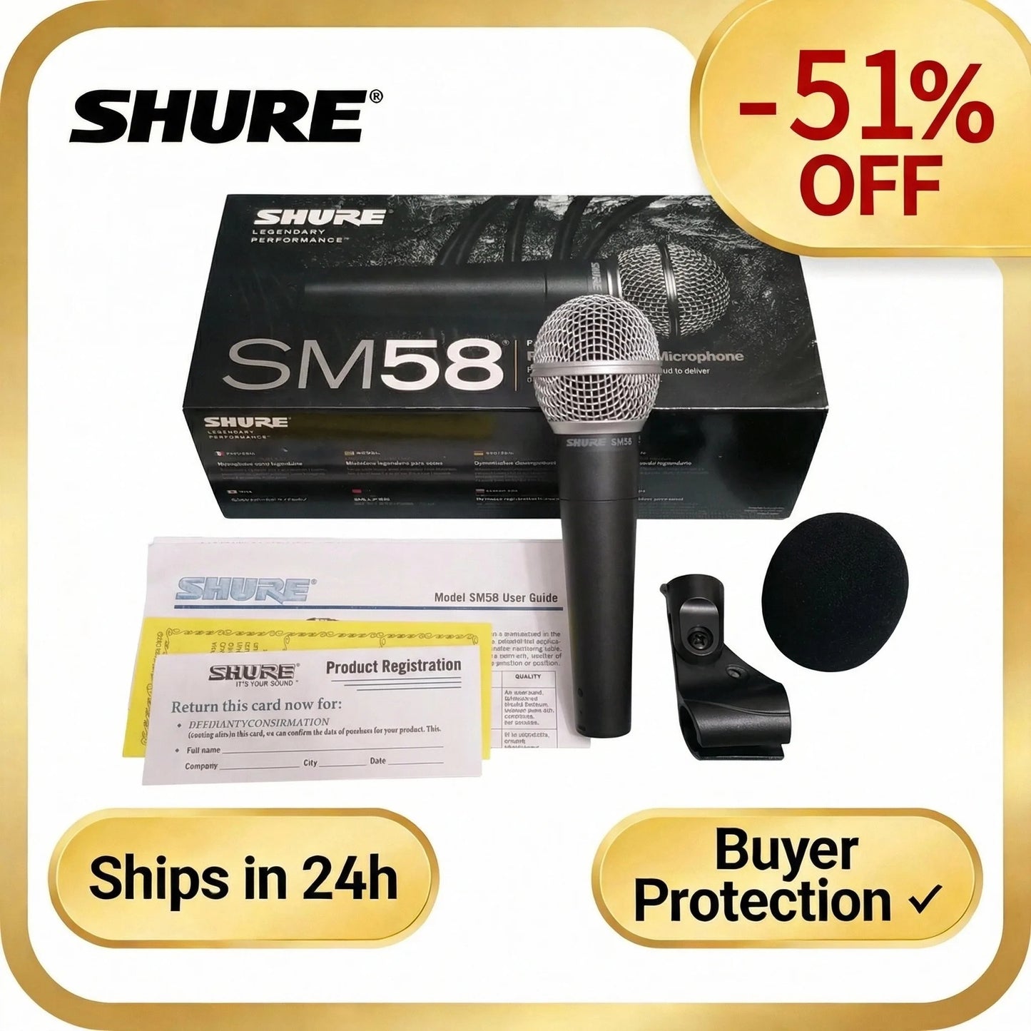Shure SM58LC Professional Dynamic Microphone
